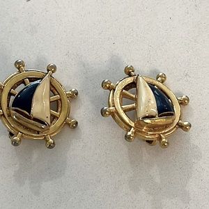 Vintage sail boat clip on earrings